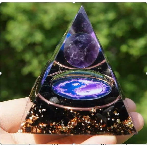 MATROOY Amethyst Crystal Sphere Orgonite Pyramid with Obsidian Chakra Energy Orgone