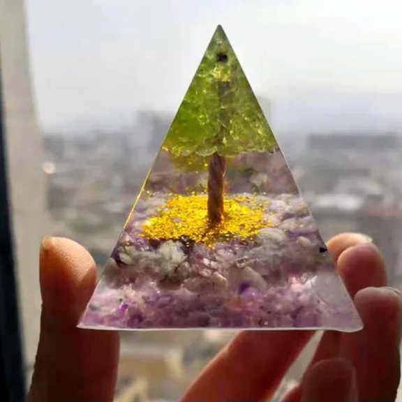 MATROOY Amethyst Gemstone Pyramid Healing Energy Generator Reiki Large Orgonite-5x5cm