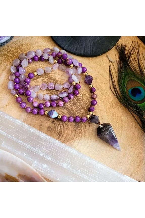 Amethyst Mala Bead Healing Meditation Protection Calming Pendant Necklace Gifts