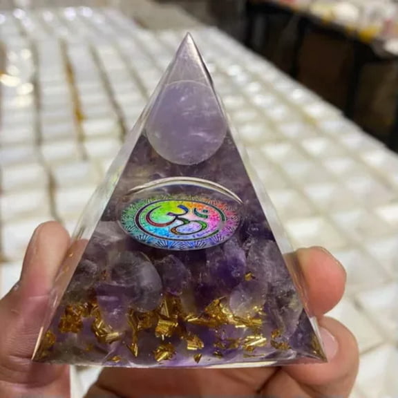 MATROOY Amethyst Sphere Obsidian Orgone Pyramid EMF Protection Energy Generator-Amethyst ball+amethyst