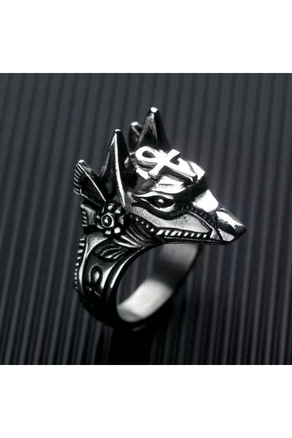Ancient Egyptian God Anubis Ring Silver Stainless Steel Anpu Band Sizes 7-12-10