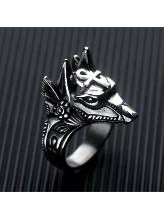 Ancient Egyptian God Anubis Ring Silver Stainless Steel Anpu Band Sizes 7-12-12