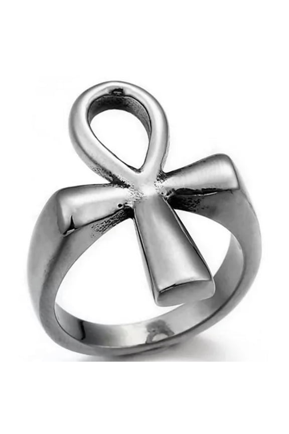 Ankh Ring Silver Stainless Steel Ancient Egyptian Aunk Boho Band Sizes 6-13-9