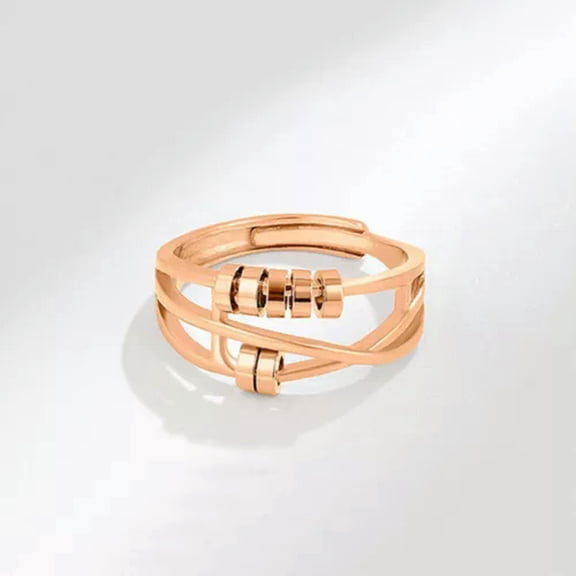 MATROOY Anti-anxiety Spinner Fidget Rotating Rings Men Women Band Stainless Steel Ring-rose golden