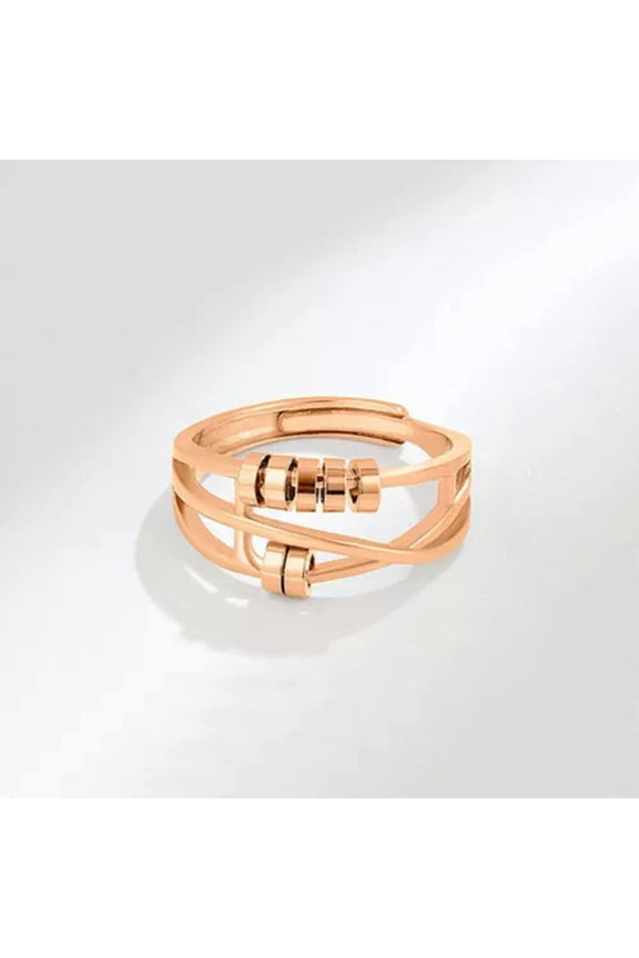 Anti-anxiety Spinner Fidget Rotating Rings Men Women Band Stainless Steel Ring-rose golden