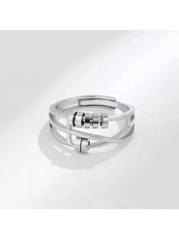 Anti-anxiety Spinner Fidget Rotating Rings Men Women Band Stainless Steel Ring-silver