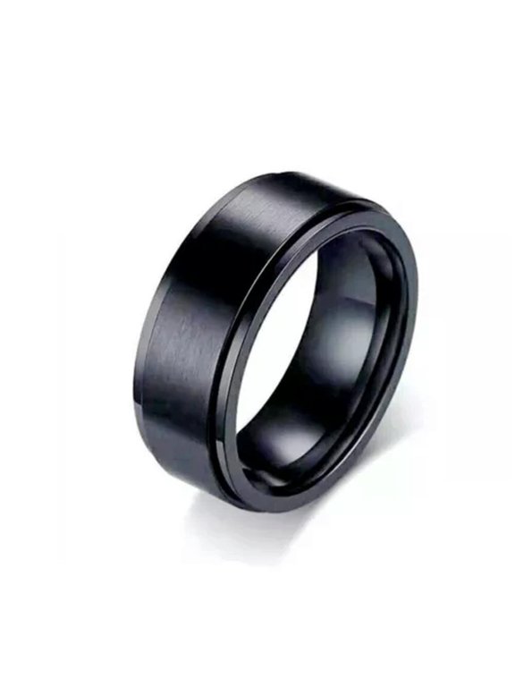 Anti-anxiety Spinner Fidget Rotating Rings Men Women Band Stainless Steel Rings-black-8