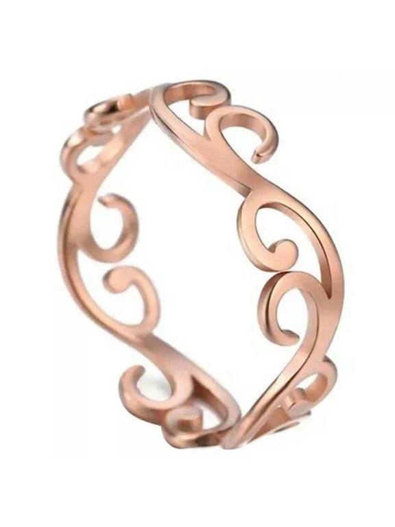 Art Nouveau Boho Ring Womens Rose Gold Color PVD Stainless Steel Bohemian Band-9