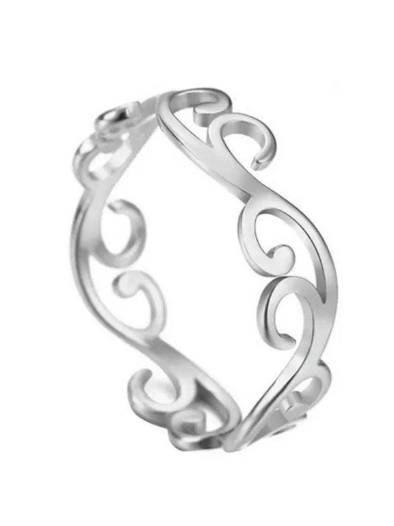 Art Nouveau Boho Ring Womens Silver Stainless Steel Bohemian Band Sizes 5-10-6