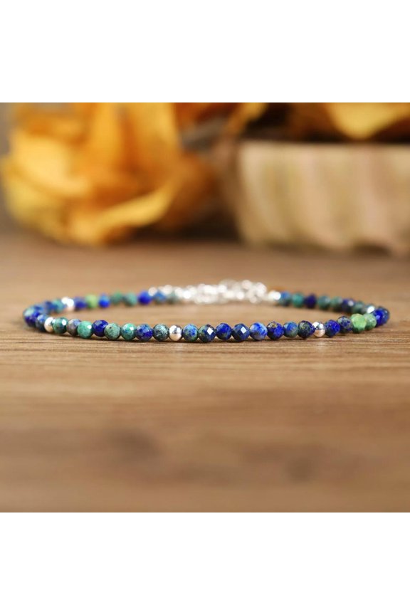 Azurite and Malachite Beaded 3mm Gemstone Healing Anxiety Relief Bracelet Gifts
