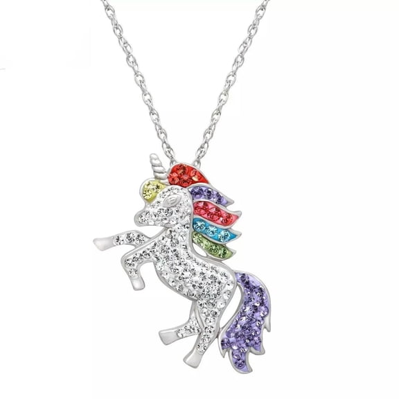 MATROOY BEAUTIFUL UNICORN PENDANT NECKLACE SILVER TONE WITH CRYSTAL STONES 20" CHAIN