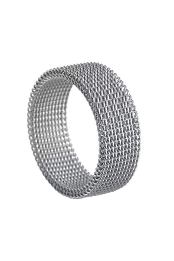 - Band Titanium Ring 8MM Weave Ring Couple Rings Finger Ring Women Men Mesh-silver-8