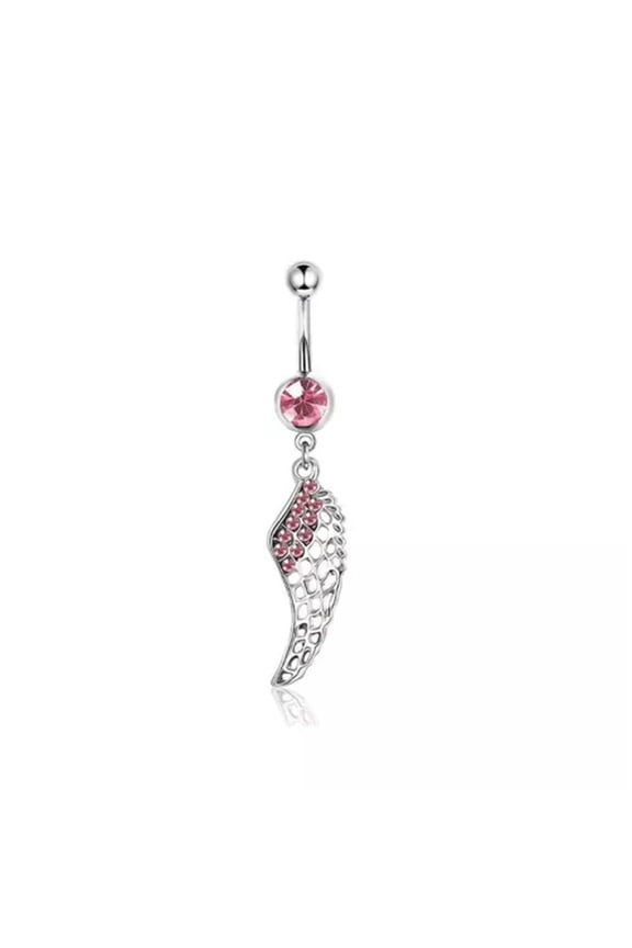 Beach Pink Belly Navel Ring Wing Button Ring Drop Dangle Body Belly Piercing-Wing