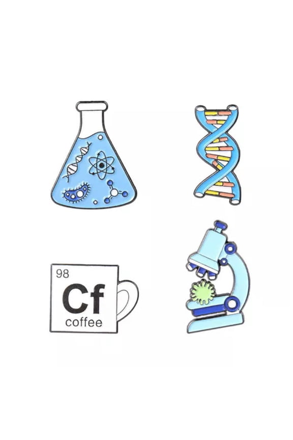 Beaker Microscope Gene Chain Brooch Custom scientific brooch Lapel pins-4PCS-SET