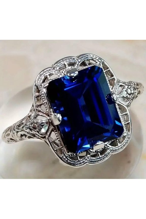 Beautiful Blue Rock Crystal Engagement Ring Size 7