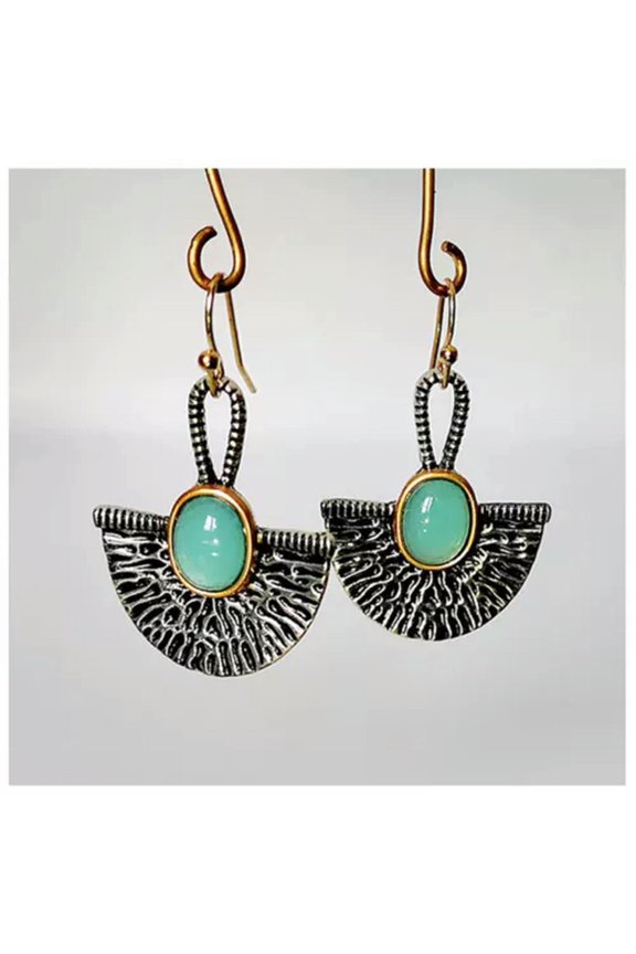 Beautiful European Creative Lock Chalcedony Retro Fan Hook Earrings