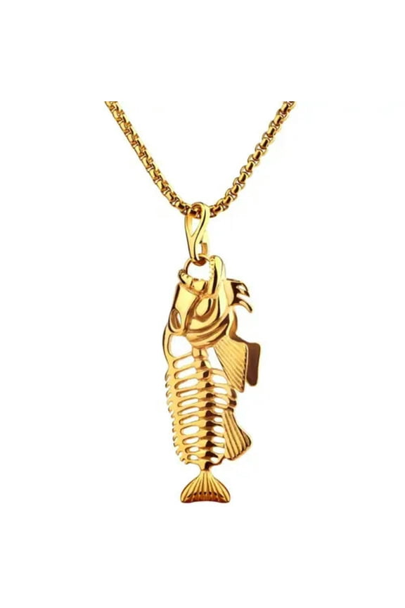 Beautiful Fishbone Pendant Necklace-Gold