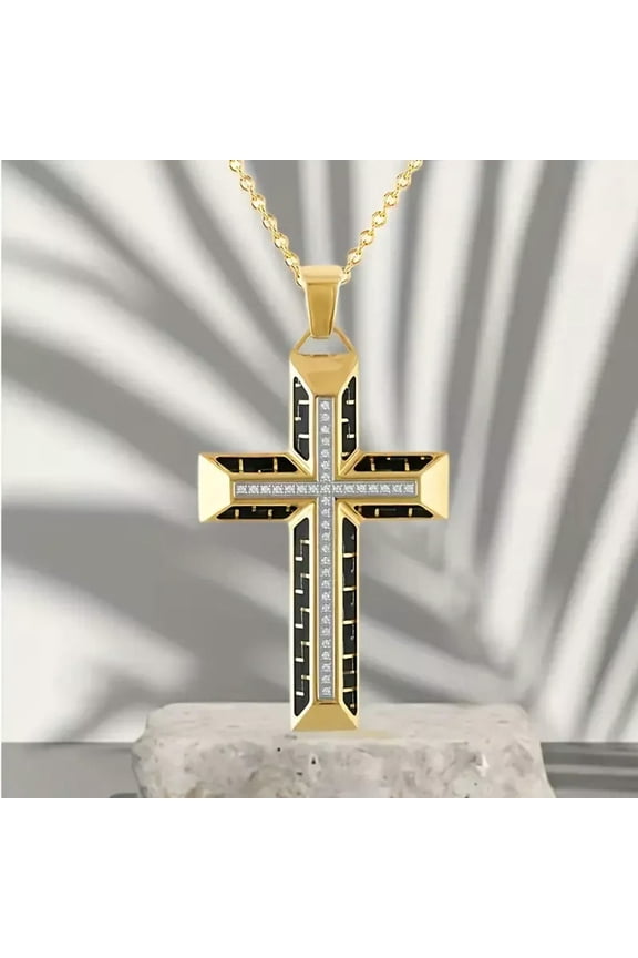 Beautiful Rhinestone Religious Cross Pendant Necklace Punk Hip-hop Style