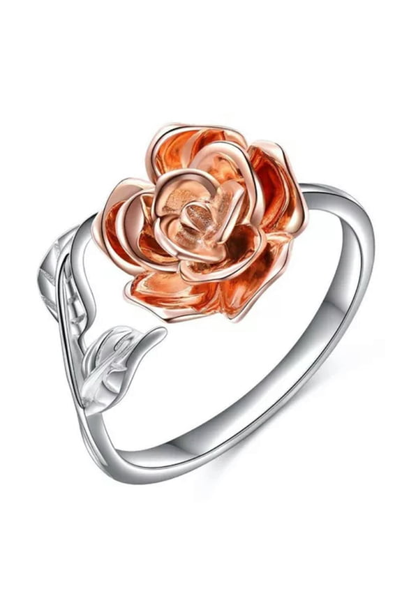 Beautiful Rose Flower Leaves Open Rings for Women Daily Jewelry Party Gift-1#