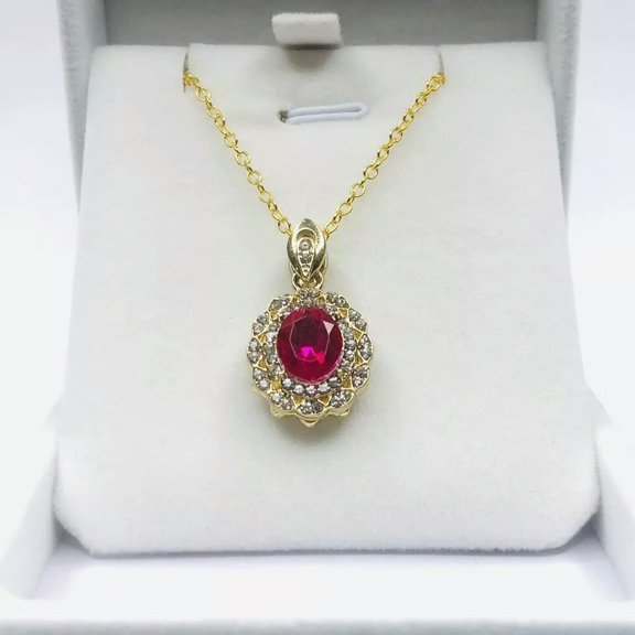 MATROOY Beautiful Ruby Red Oval Cubic Zirconia Pendant Necklace Jewelry Gift Idea