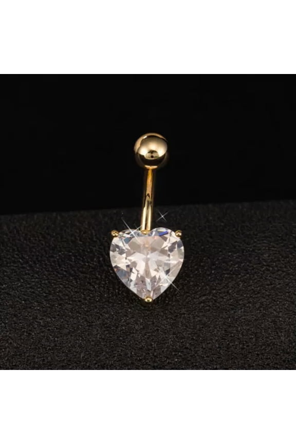 Beauty Crystal Heart Dangle Navel Belly Button Ring Bar Body Piercing Jewelry-Gold-White