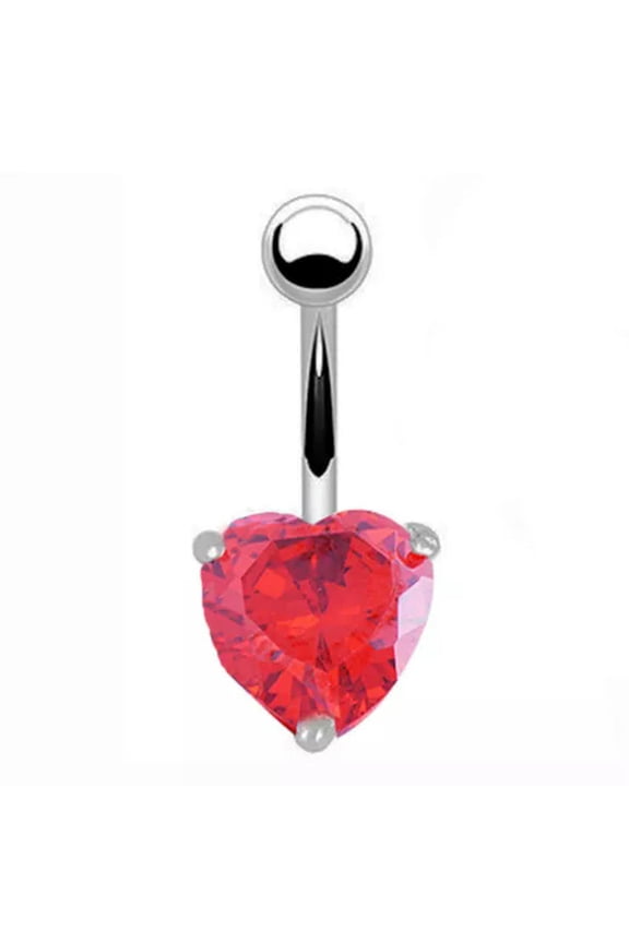 Beauty Crystal Heart Dangle Navel Belly Button Ring Bar Body Piercing Jewelry-Silver-Red