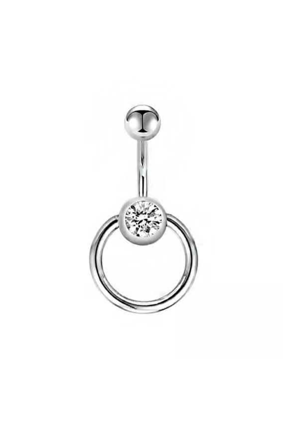 Belly Button Navel Rings Cubic Zircon Gem Body Piercing Jewellery Button Stud-Silver A