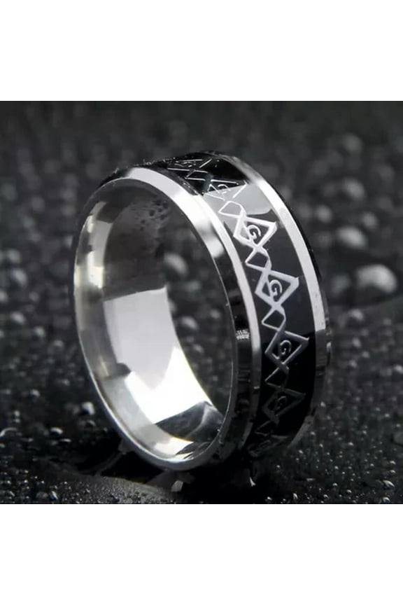 Black Freemason Masonic Stainless Steel Ring Band For Men Punk Jewelry Size 8-13-8
