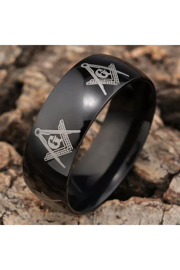 Black Masonic Ring Freemason Mason Compass Symbols Engraved Party Ring 7-13-7