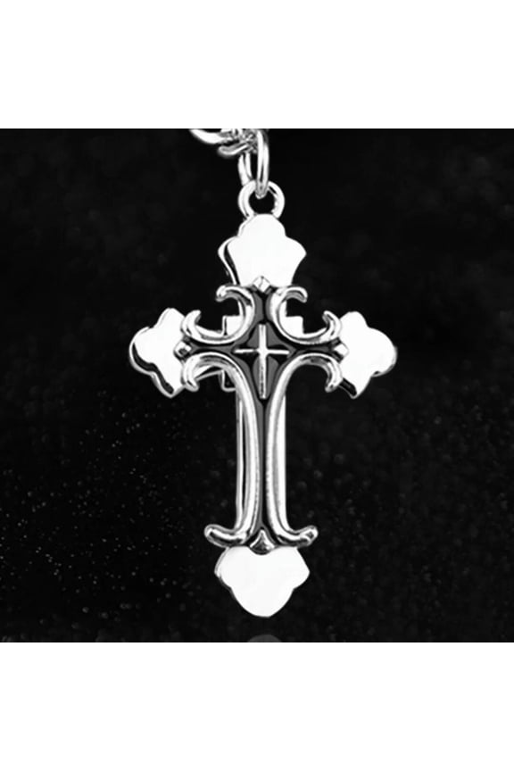 Black Silver Vintage Cross Pendant Necklace Gothic Punk Jewelry For Men 24"