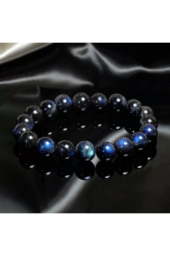 Blue Cat Eye Labradorite Flash Round Bead Healing Balance Stretch Women Bracelet