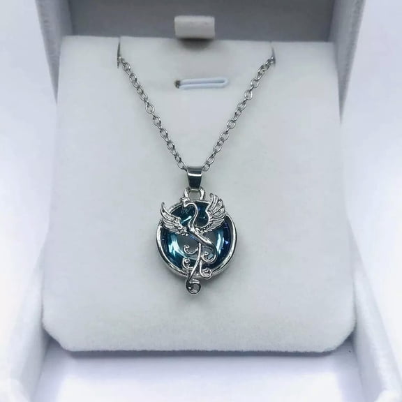 MATROOY Blue Crystal Firebird Phoenix Wings Pendant Necklace Creative Gift