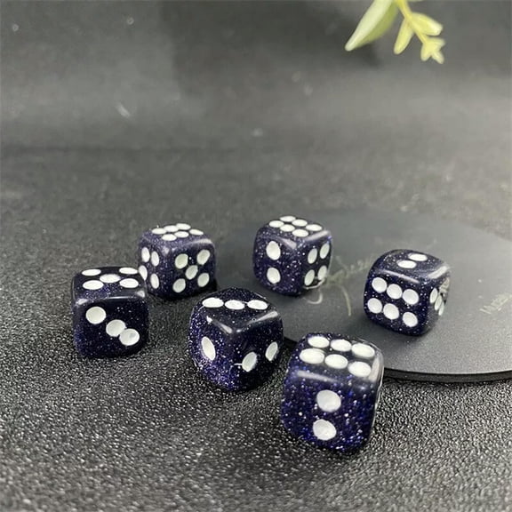 MATROOY Blue Gold Sand Hand Carved Dice Quartz Crystal Reiki Healing gift 2PCS