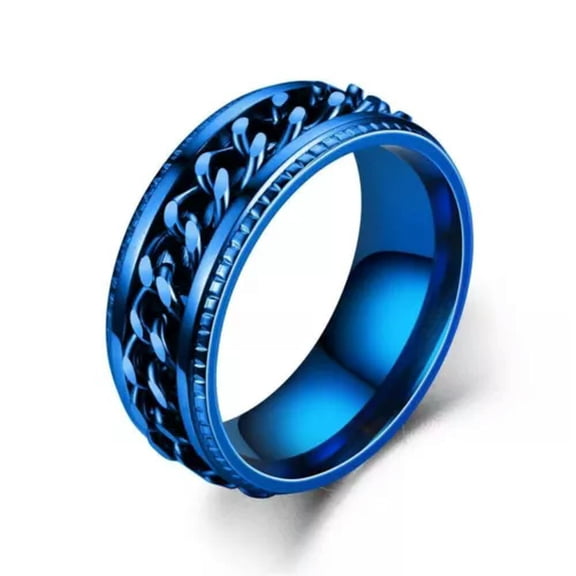 MATROOY Blue Miami Cuban Link Band Ring For Men Stainless Steel Punk Rock Jewelry Gift-10
