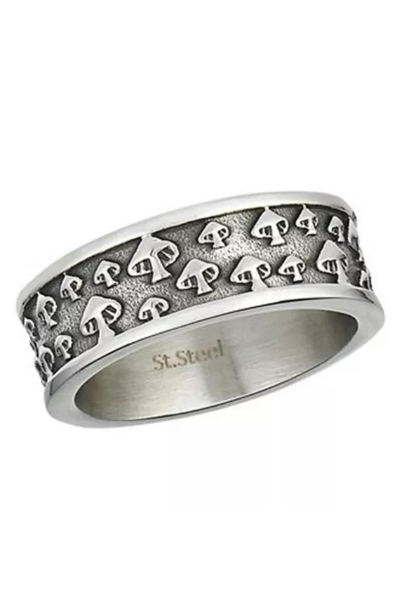 Bohemian Mushroom Ring Silver Stainless Steel Groovy Hippie Toadstool Fungi Band-9