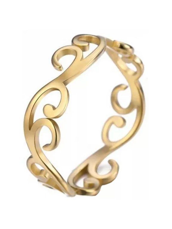 Boho Art Nouveau Ring Gold PVD Plated Stainless Steel Filigree Bohemian Band-6