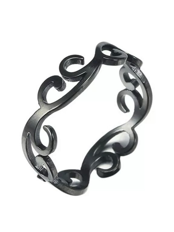 Boho Art Nouveau Ring Womens Black Stainless Steel Filigree Bohemian Band-10