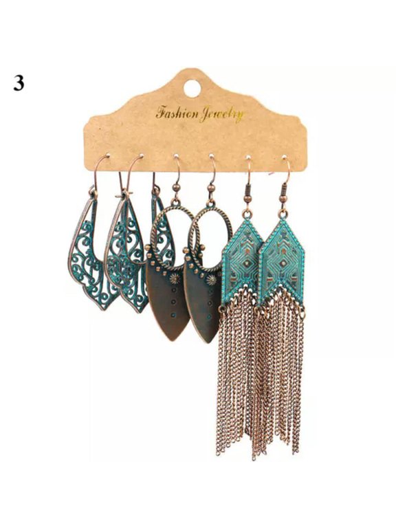 Boho Earrings Set 3 Pairs Retro Leaf Tribal Ethnic Drop Dangle Women Gift US ➳-3