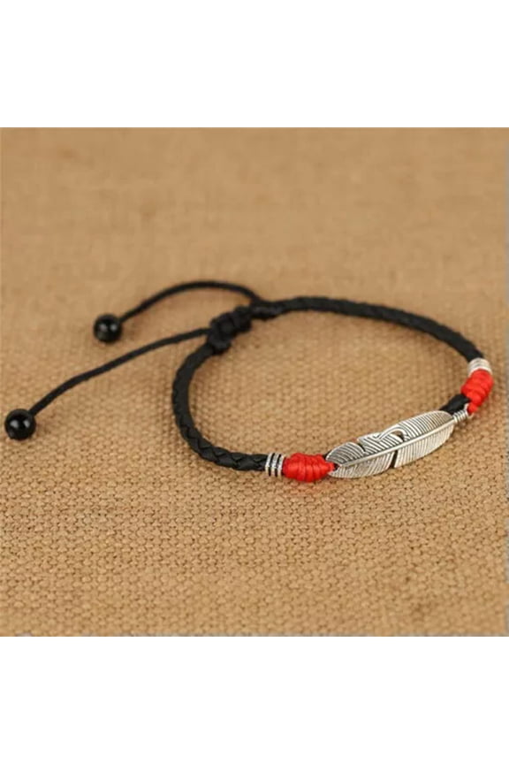 Boho Handmade Man Feather Leather Rope Anklets Barefoot Sandal Beach Jewelry -Red