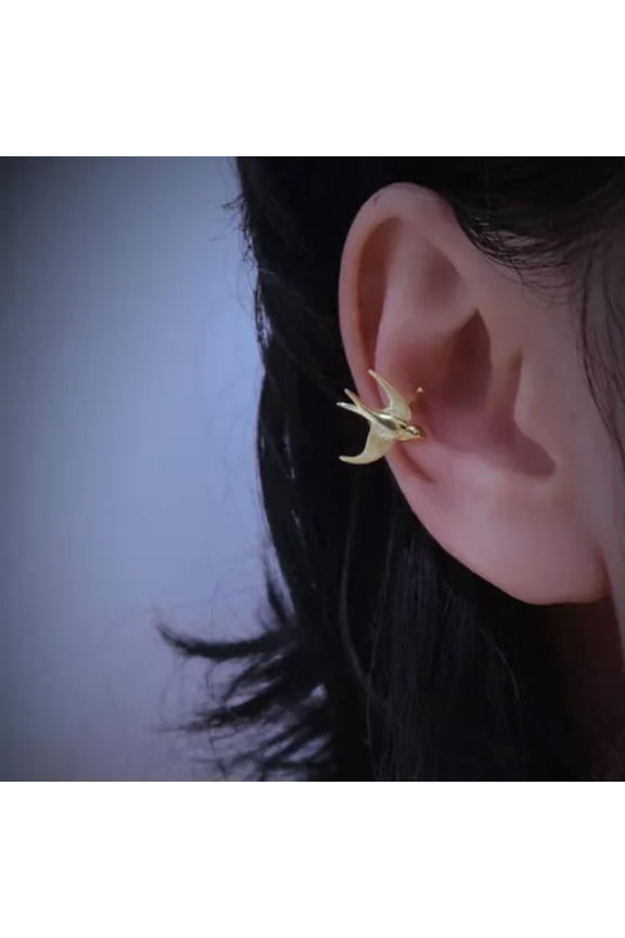 Boho Punk Cat Snack Crystal Animal Ear Clip Stud Earring Women Men Retro Jewelry-2pcs Gold Swallow Earring#6