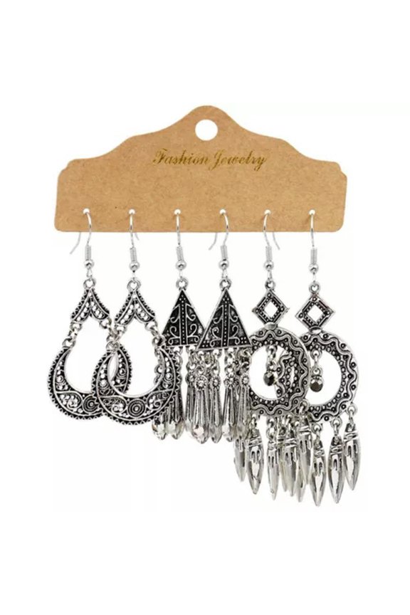 Boho Retro 6PCS Geometric Tassel Ear Hook Earrings Dangle Drop Women Jewelry New-#1
