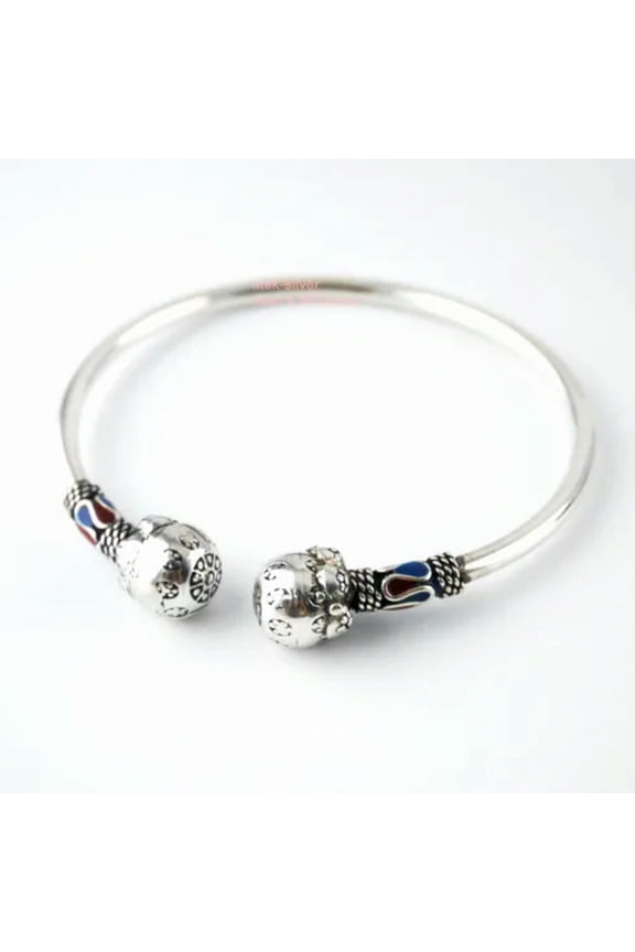Boho Sterling Silver Balls End Cuff Bangle Bracelet 10g T27-15