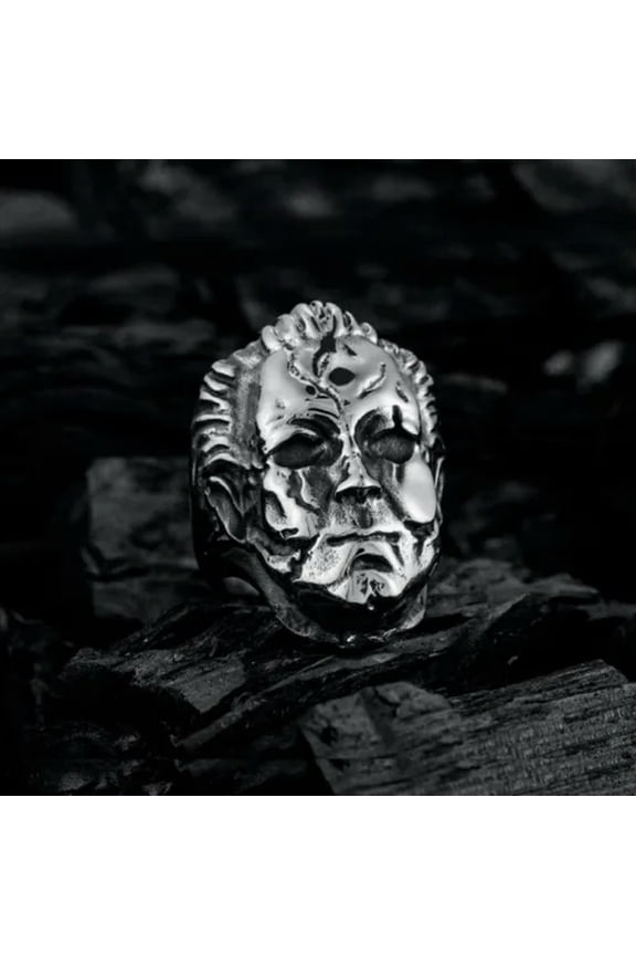 Boogeyman slasher horror jewelry, punk rock gifts, biker gothic ring, satanic-7