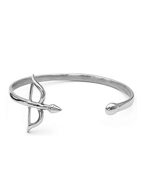 Bow and Arrow Bracelet Womens Silver Stainless Steel Cosplay Archery Cuff
