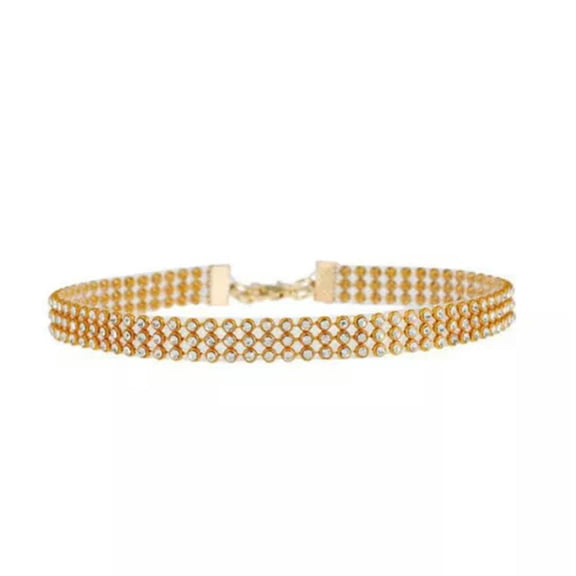 MATROOY Bundle Neck Necklace Charm Crystal Choker Rhinestone Collar Neck Strap Vintage-gold 3 rows