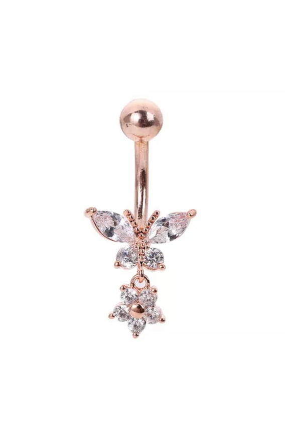 Butterfly Zircon Surgical Steel Navel Piercing Belly Button Rings Body Jewelry'-Rose Gold