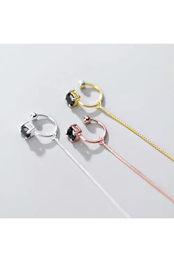 CZ Ear Cuff 925 Sterling Silver Ear Threader Thread SINGLE Earring A1012-Gold-White-1 SINGLE earring