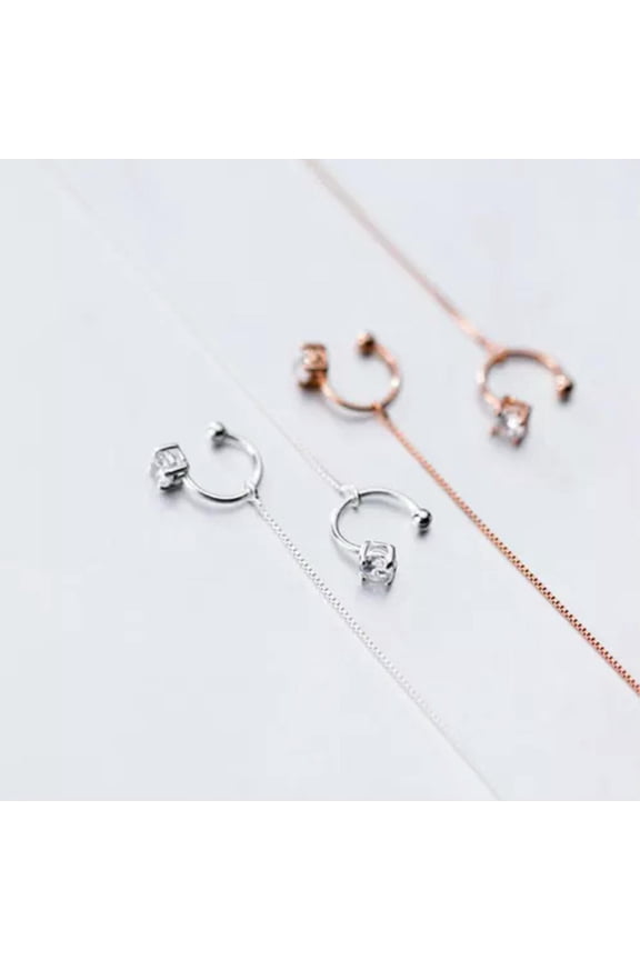 CZ Ear Cuff 925 Sterling Silver Ear Threader Thread SINGLE Earring A1012-Rose gold-White-1 SINGLE earring