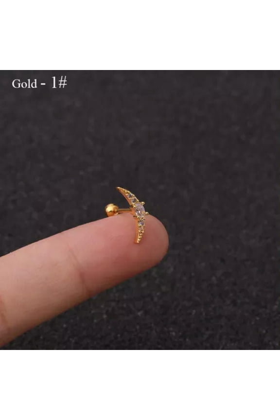 Cartilage Earrings Stud Piercing Zircon Flat Back Tragus Stainless Steel Studs --gold1