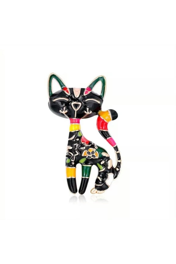 Cartoon Black Cat Brooch Oil Colour Alloy Animal Corsage Ladies Pins-s1